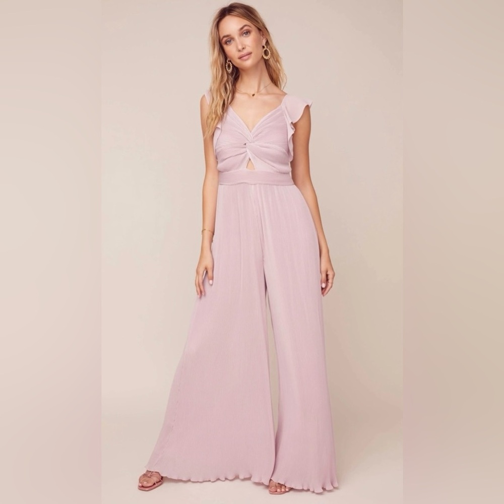 ASTR The Label Jumpsuit Womens Lilac Pink Pleated Flutter Plisse Wide Leg Size M